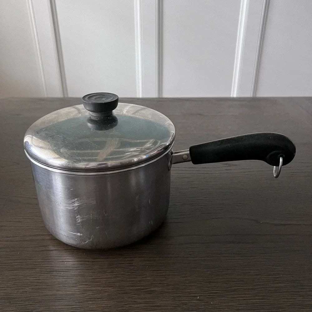 Revere Ware 1801 Solid Stainless Steel Bottom 3 Quart Sauce Pan Pot w/Lid Vtg